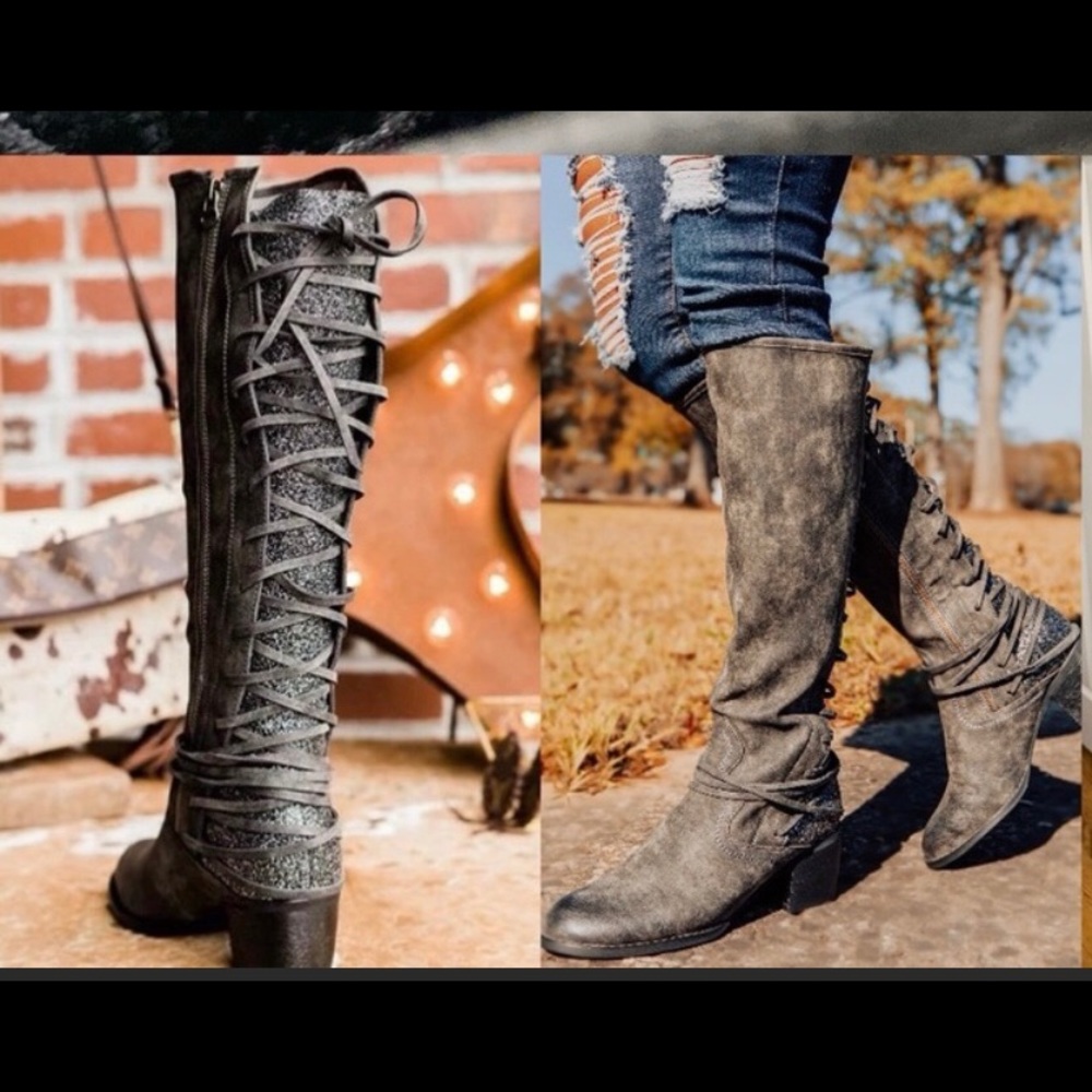 Glittered adjustable calf riding boots